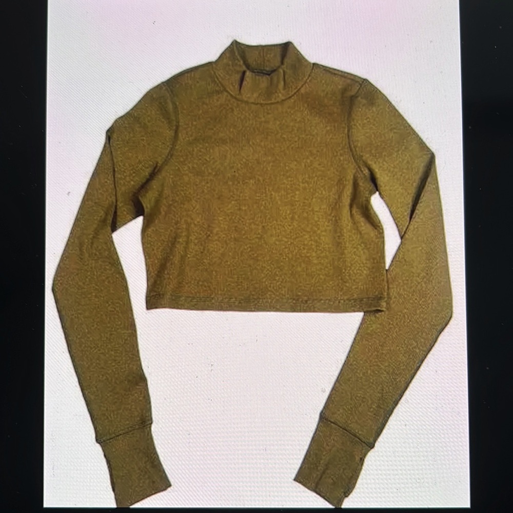 OFFLINE Aerie Mock Neck Ribbed Cropped Long Sleeve Top//US M//Khaki